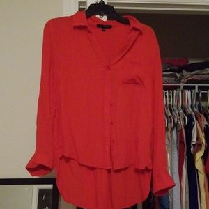 Red long sleeve button down blouse